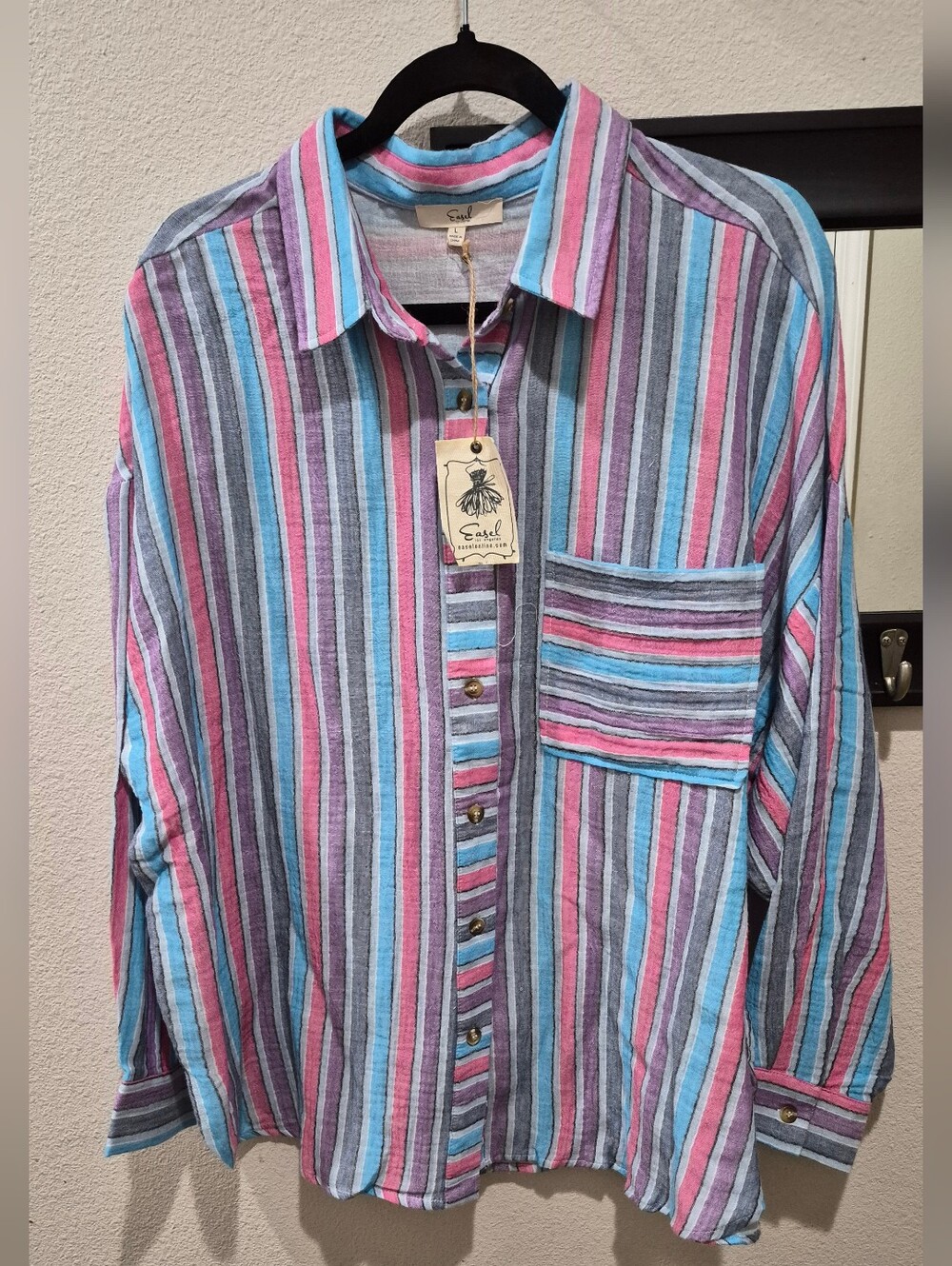 Easel Los Angeles Striped Cotton Button-Down Small, Med, Lrg Available NWT